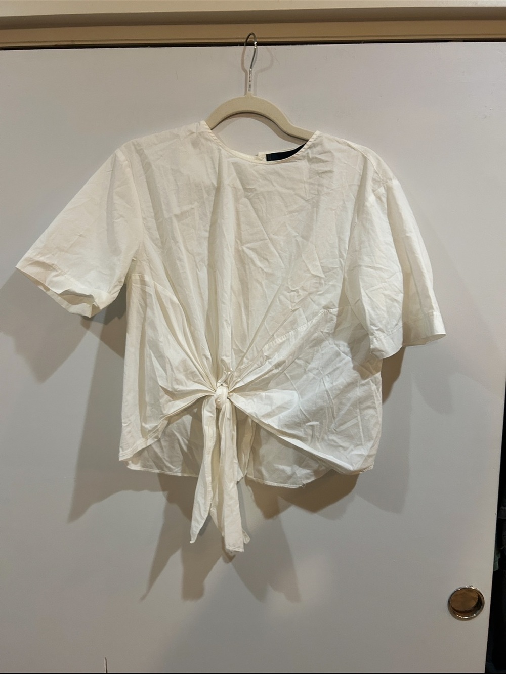 Zara Cream Short Sleeve Tie-Front Top